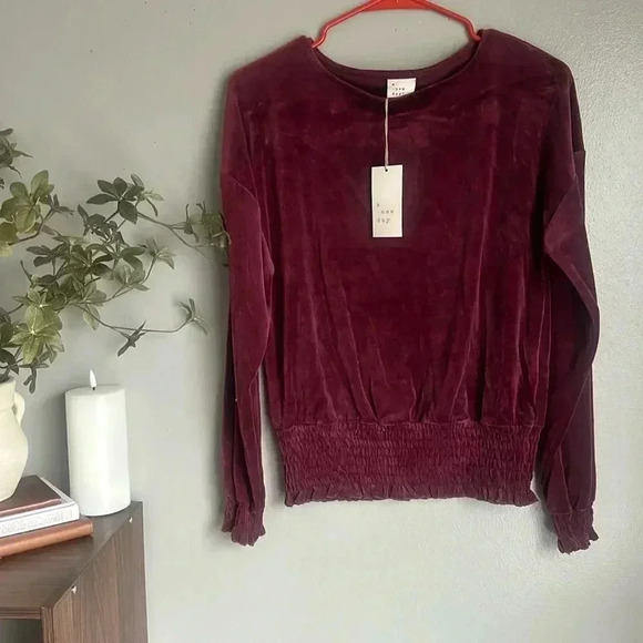 A New Day Women's Bishop Long Sleeve Velvet Smocked Top - Picture 2 of 7